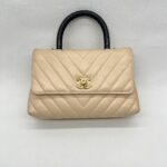 Coco Handle Small Chevron Calfskin Beige Handle Lizard GHW