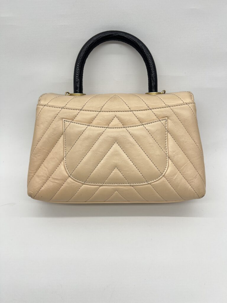 Coco Handle Small Chevron Calfskin Beige Handle Lizard GHW