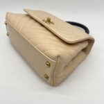Coco Handle Small Chevron Calfskin Beige Handle Lizard GHW
