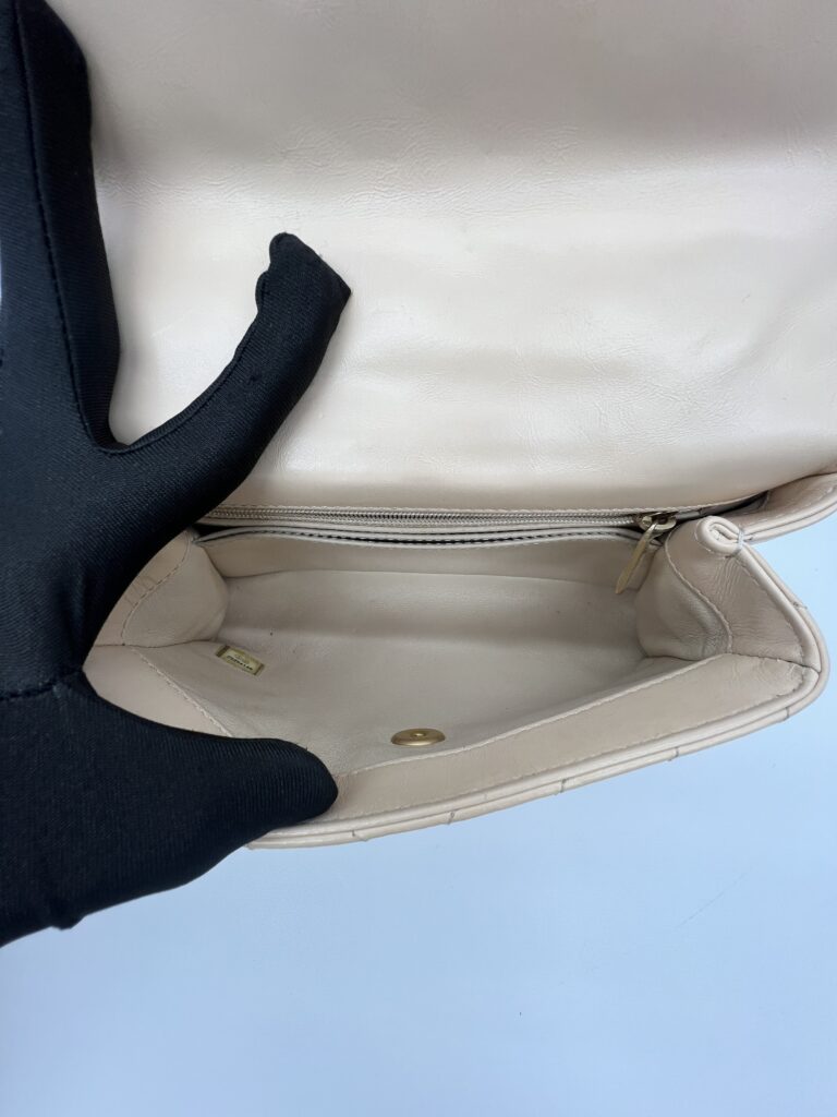 Coco Handle Small Chevron Calfskin Beige Handle Lizard GHW