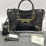 City Small Edge Croco Shiny Dark Grey GHW