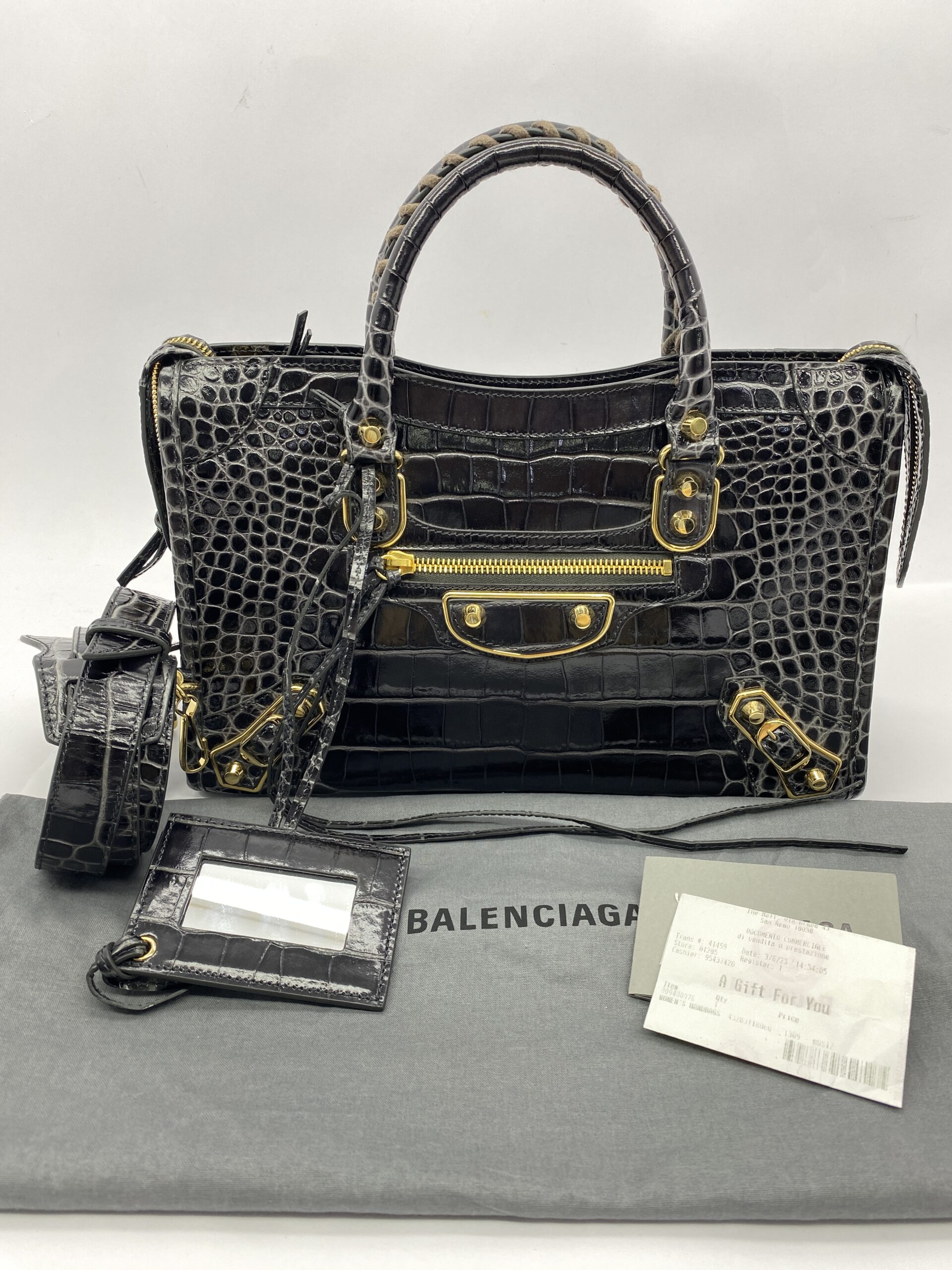 City Small Edge Croco Shiny Dark Grey GHW