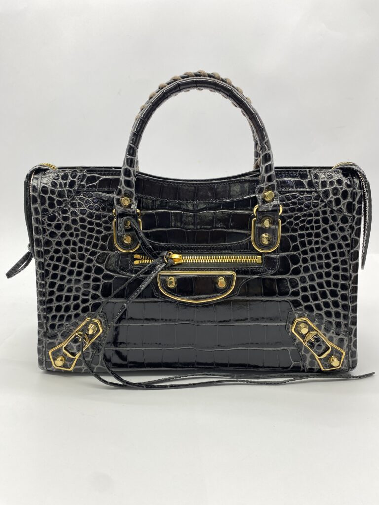 City Small Edge Croco Shiny Dark Grey GHW