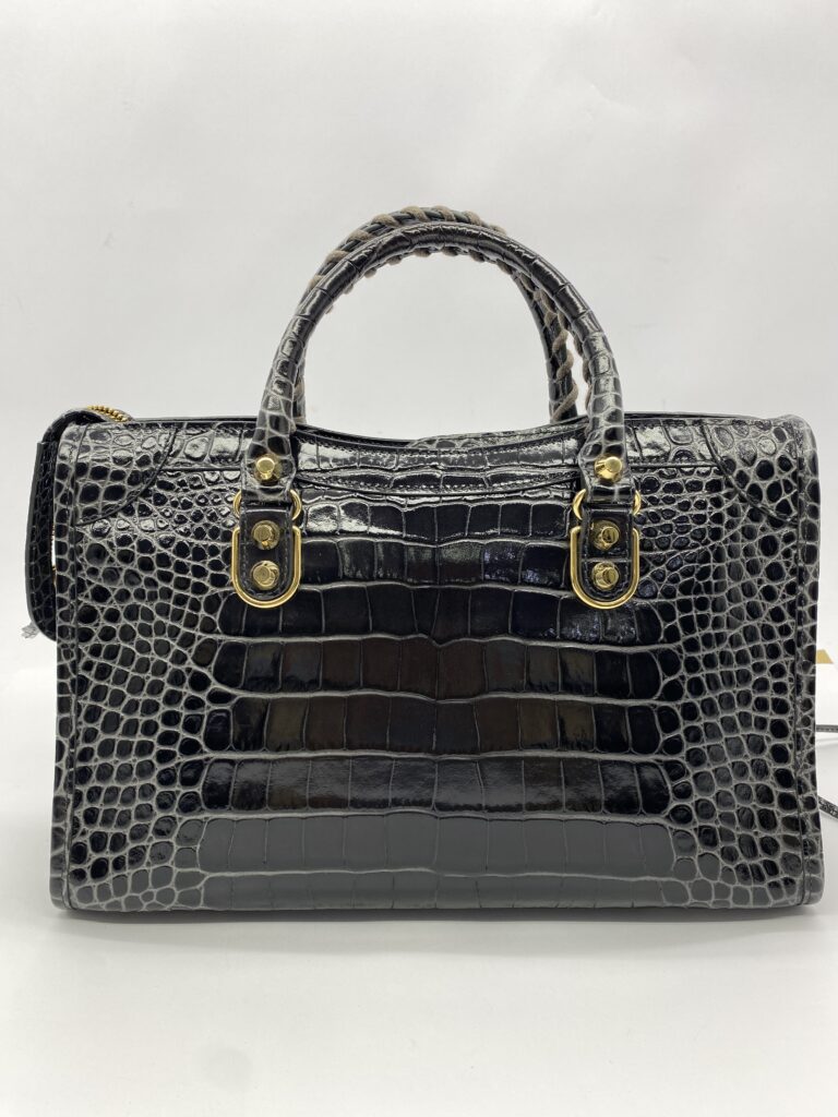 City Small Edge Croco Shiny Dark Grey GHW