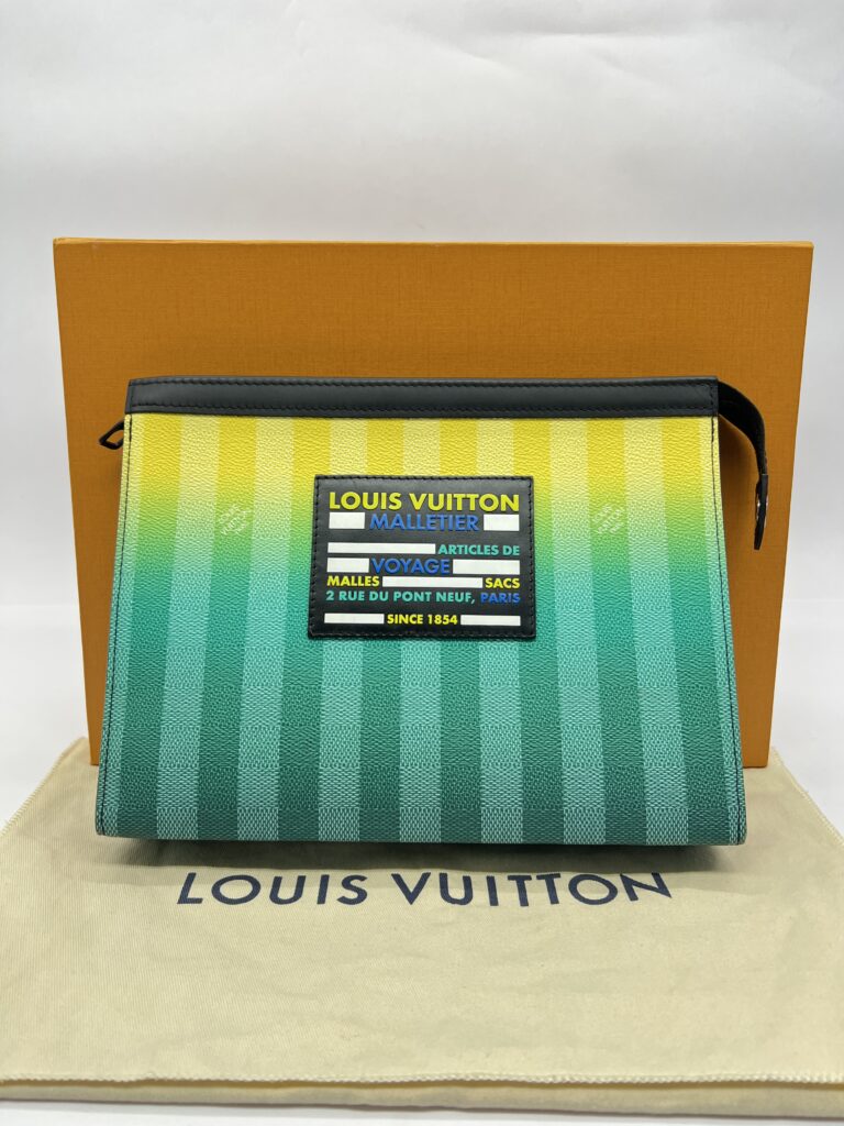 Pochette Voyage MM Damier Striped Gradient Yellow Green SHW
