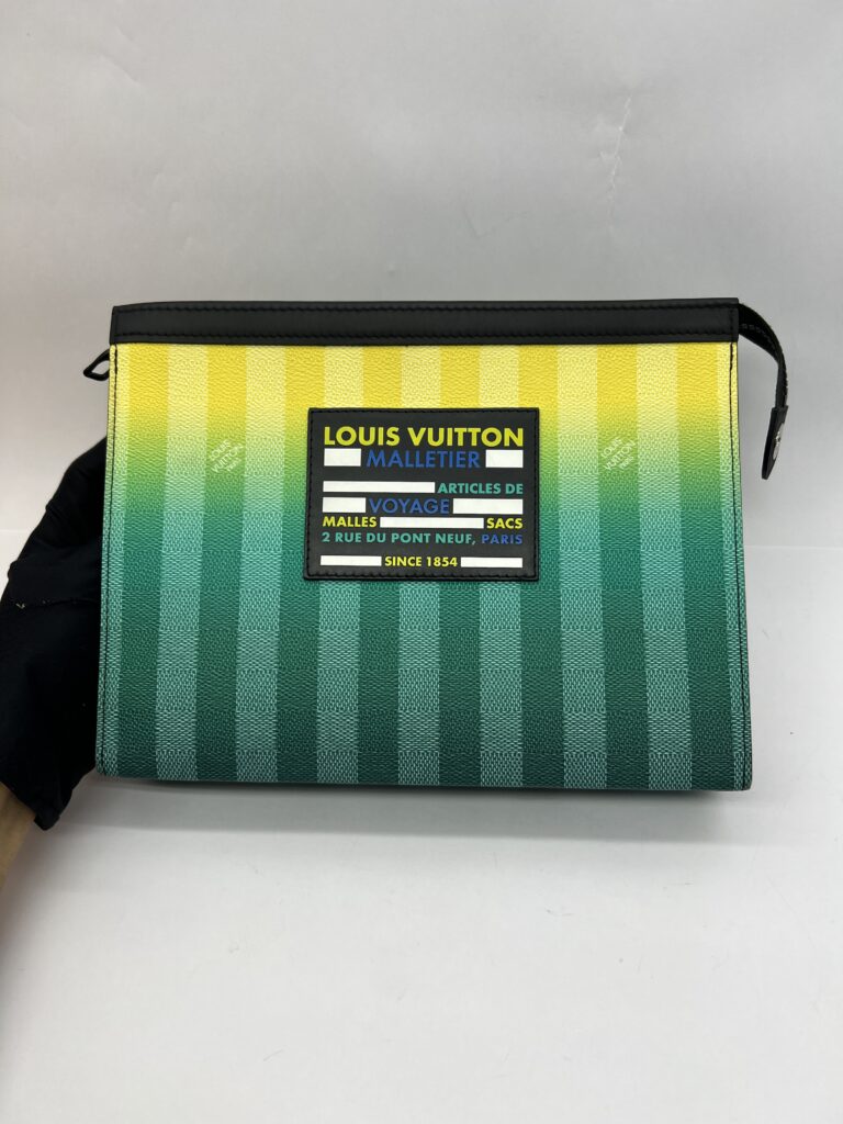 Pochette Voyage MM Damier Striped Gradient Yellow Green SHW