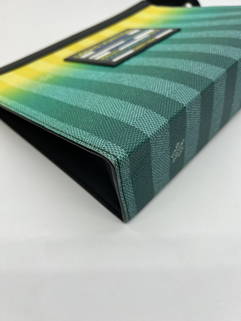 Pochette Voyage MM Damier Striped Gradient Yellow Green SHW