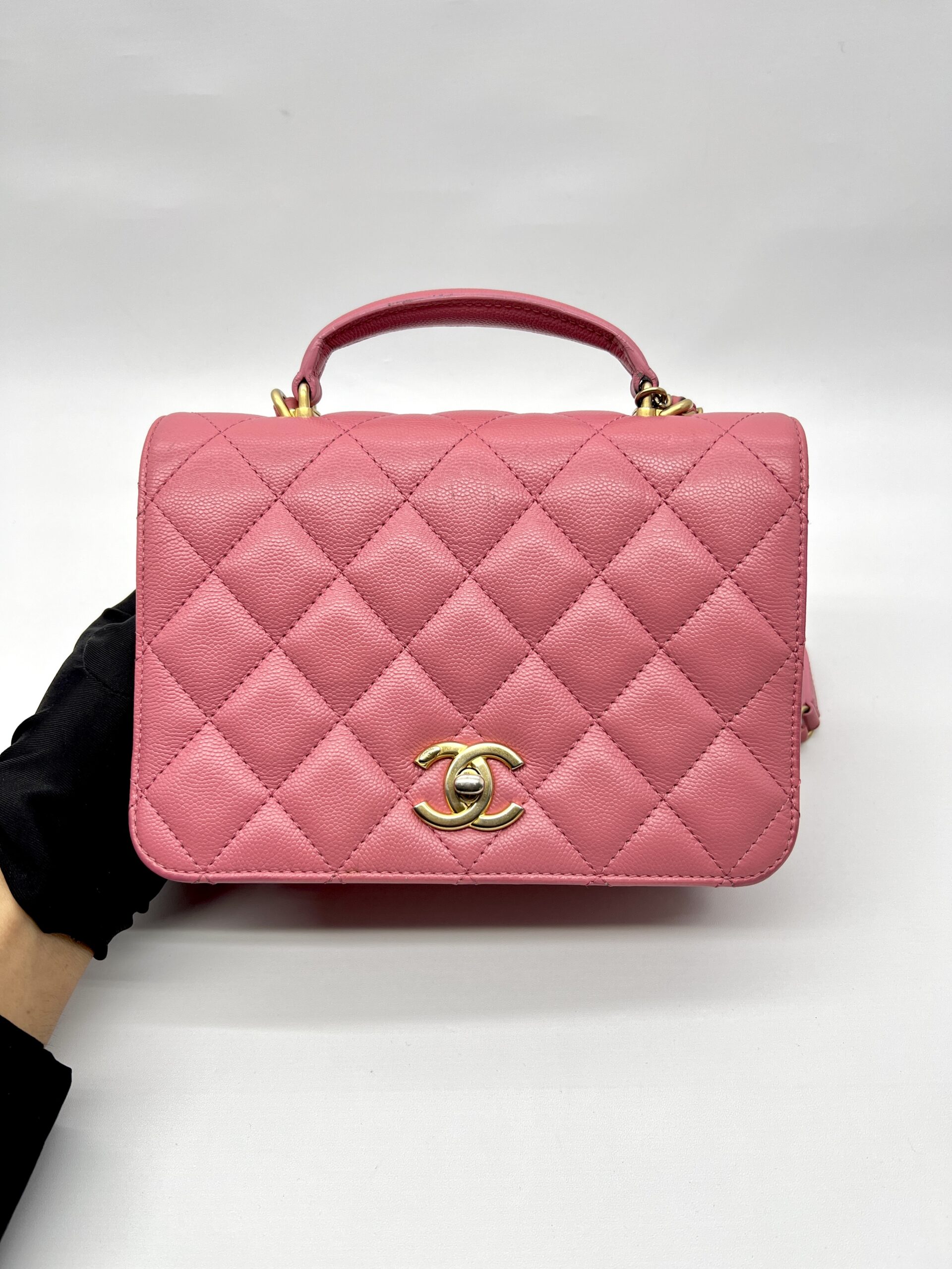CC Top Handle Chain Caviar Pink GHW