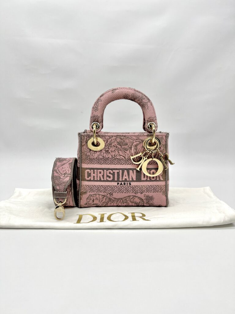 Mini Lady Dior Lite Toile De Joy Grey Pink GHW