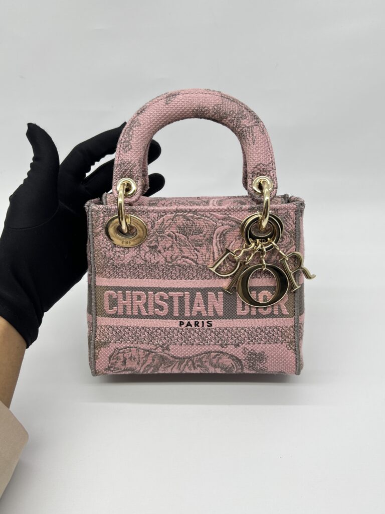 Mini Lady Dior Lite Toile De Joy Grey Pink GHW