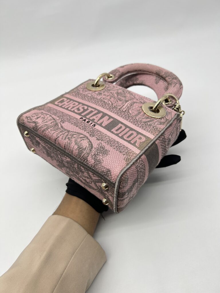 Mini Lady Dior Lite Toile De Joy Grey Pink GHW