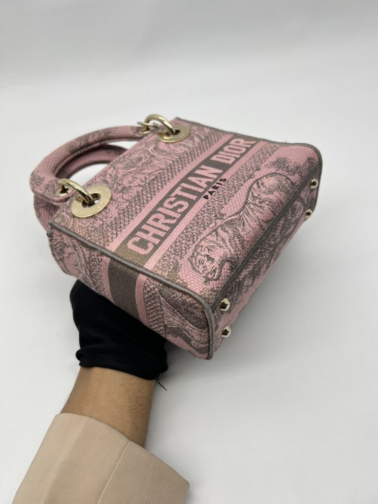 Mini Lady Dior Lite Toile De Joy Grey Pink GHW