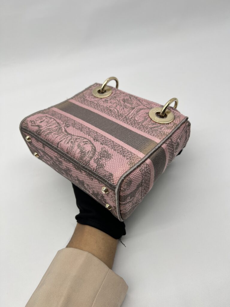 Mini Lady Dior Lite Toile De Joy Grey Pink GHW