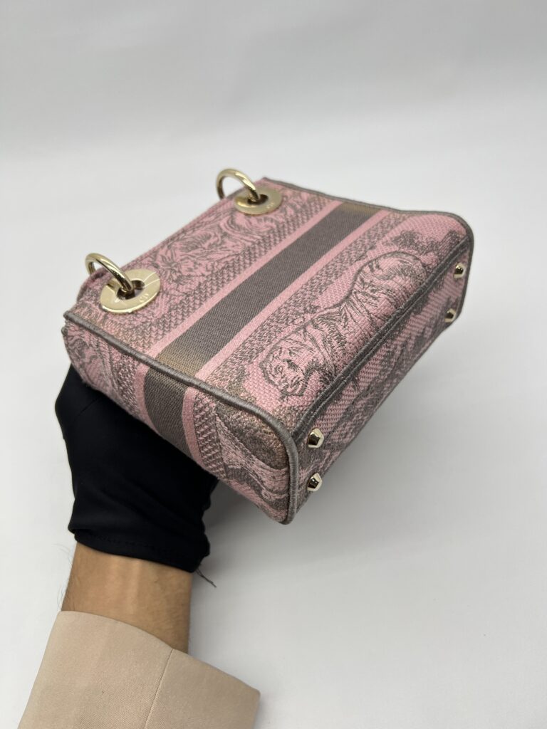 Mini Lady Dior Lite Toile De Joy Grey Pink GHW