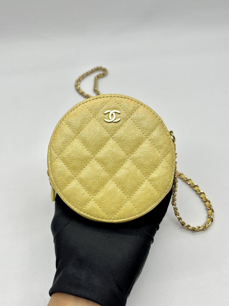 Mini Crossbody Metallic Yellow Quilted Caviar