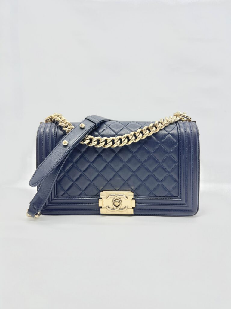 Boy 25 Lambskin Dark Blue Quilted LGHW