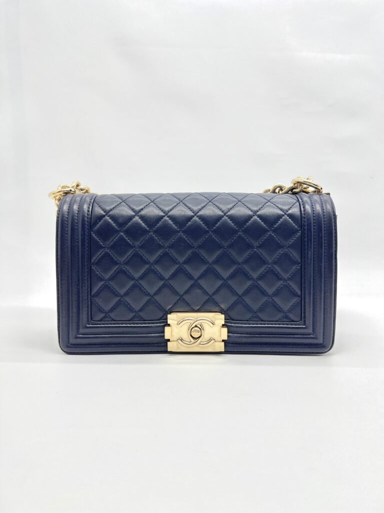 Boy 25 Lambskin Dark Blue Quilted LGHW