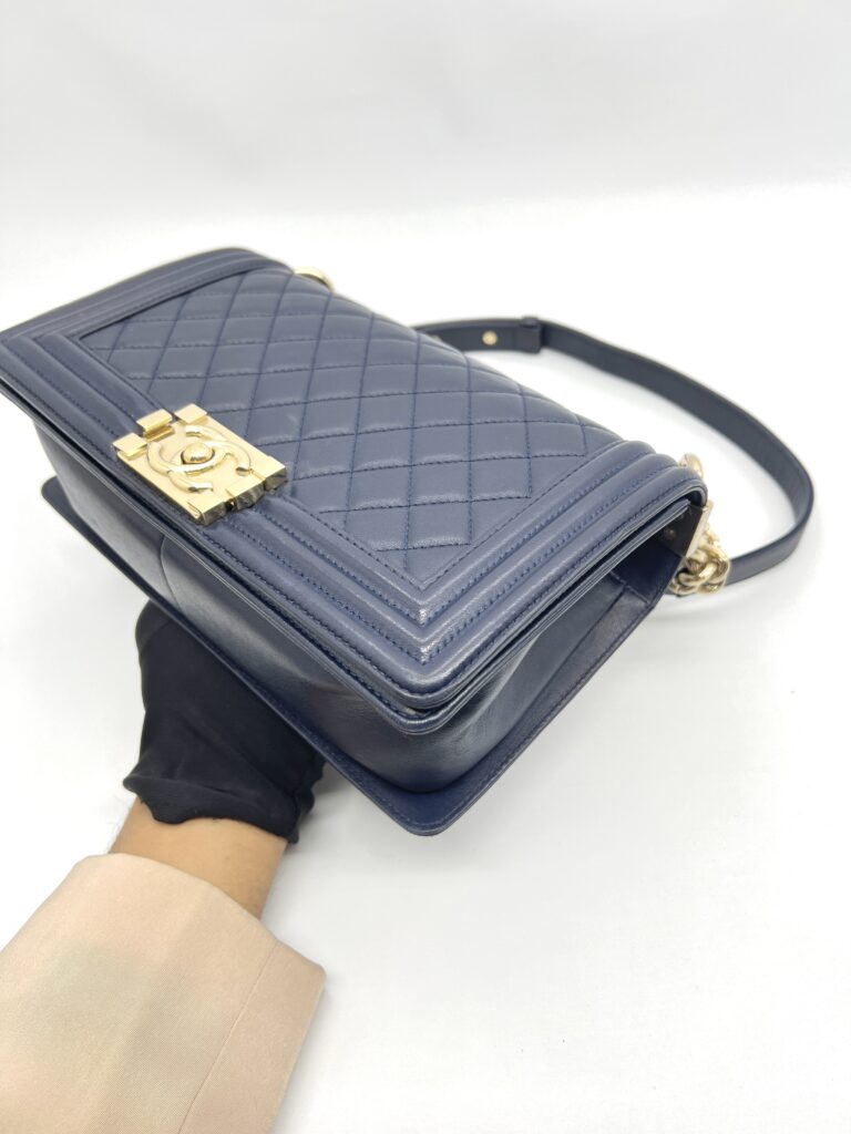 Boy 25 Lambskin Dark Blue Quilted LGHW