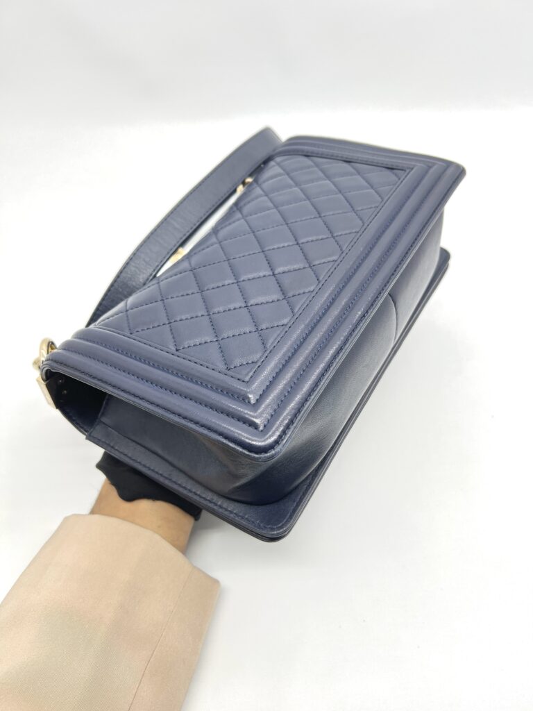 Boy 25 Lambskin Dark Blue Quilted LGHW