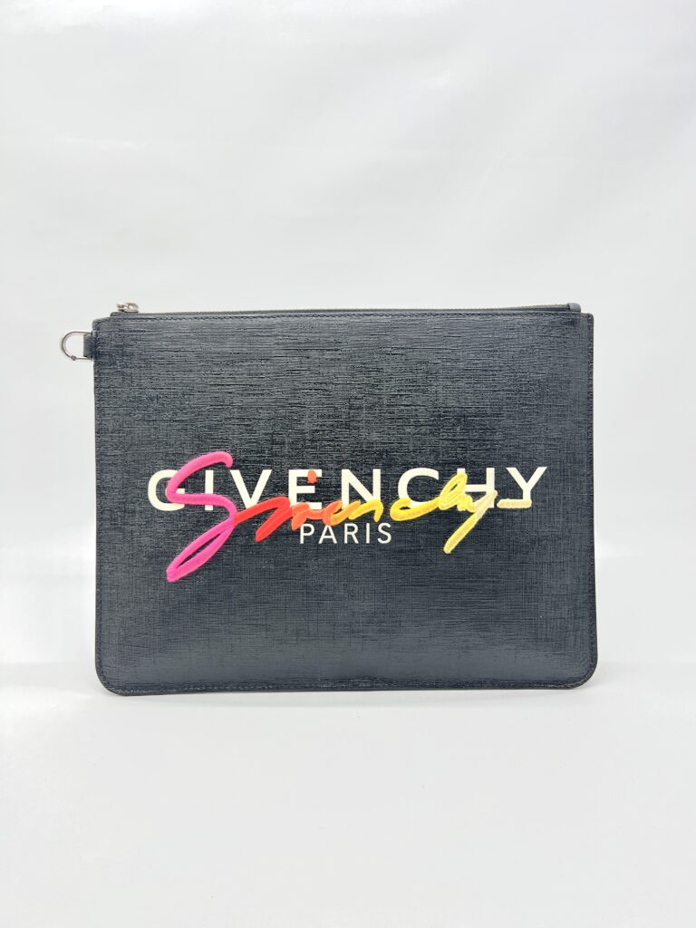 Clutch Black White Rainbow Logo Silver Hardware