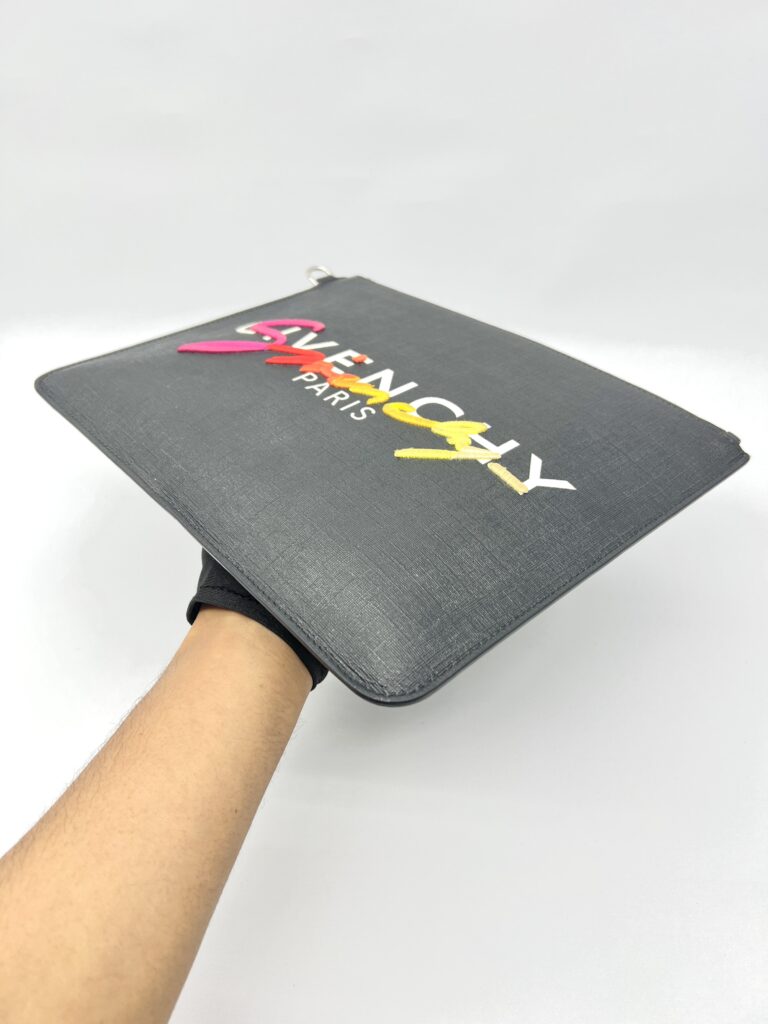 Clutch Black White Rainbow Logo Silver Hardware