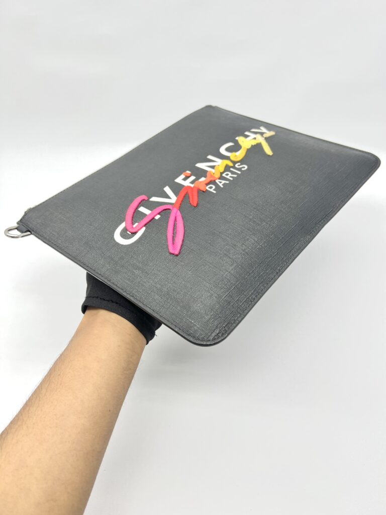 Clutch Black White Rainbow Logo Silver Hardware