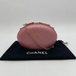 Oval Chain Bag Chevron Stitched Pink GHW