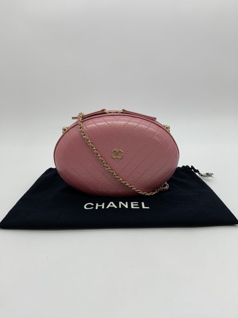 Oval Chain Bag Chevron Stitched Pink GHW
