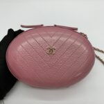 Oval Chain Bag Chevron Stitched Pink GHW