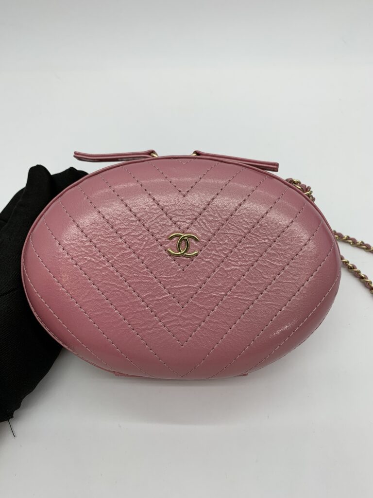 Oval Chain Bag Chevron Stitched Pink GHW