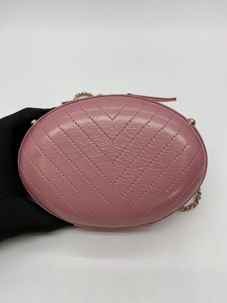 Oval Chain Bag Chevron Stitched Pink GHW
