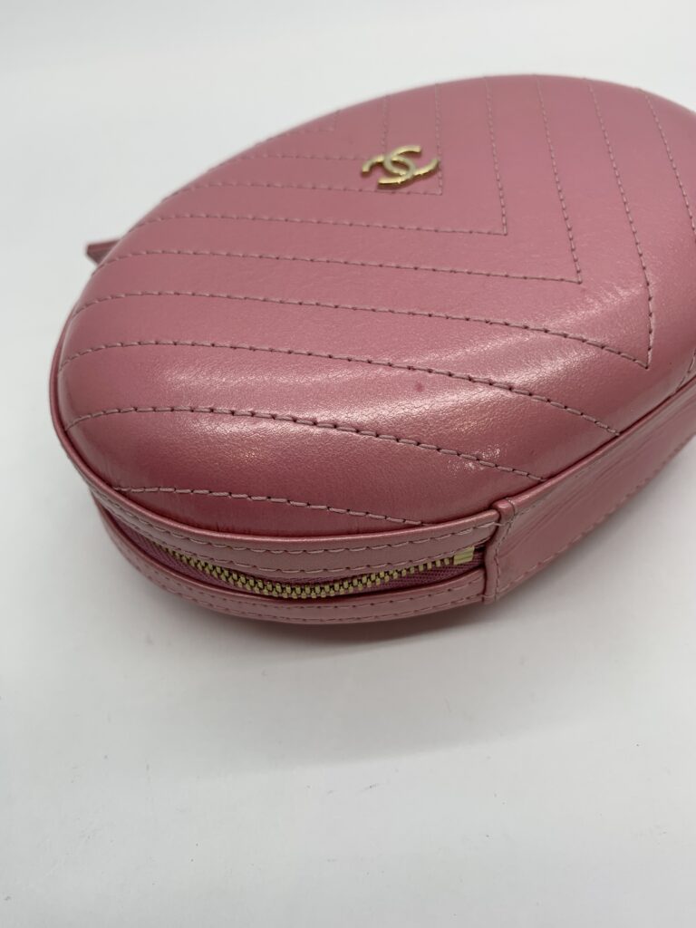 Oval Chain Bag Chevron Stitched Pink GHW