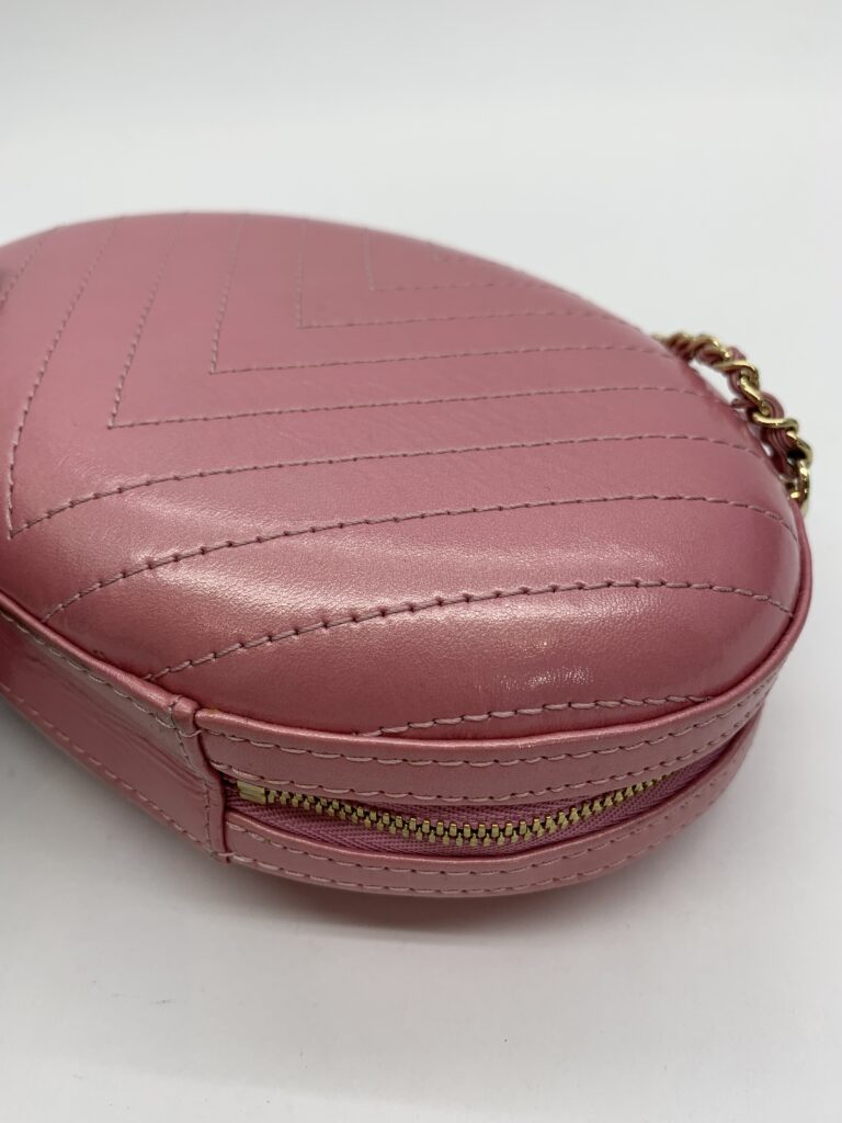 Oval Chain Bag Chevron Stitched Pink GHW