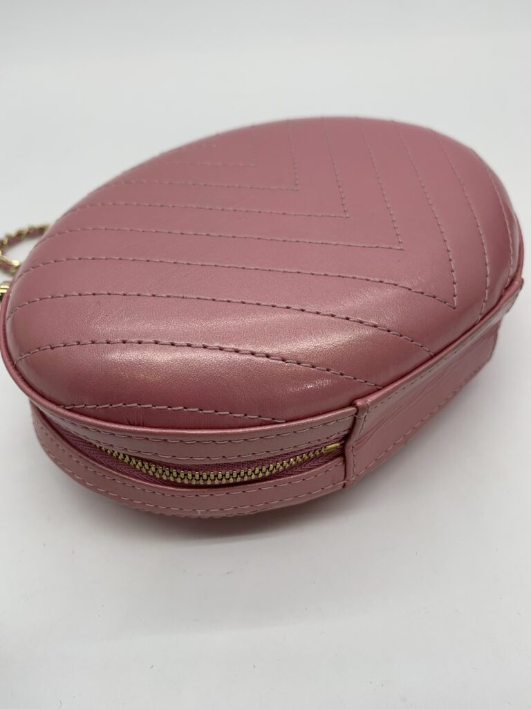 Oval Chain Bag Chevron Stitched Pink GHW