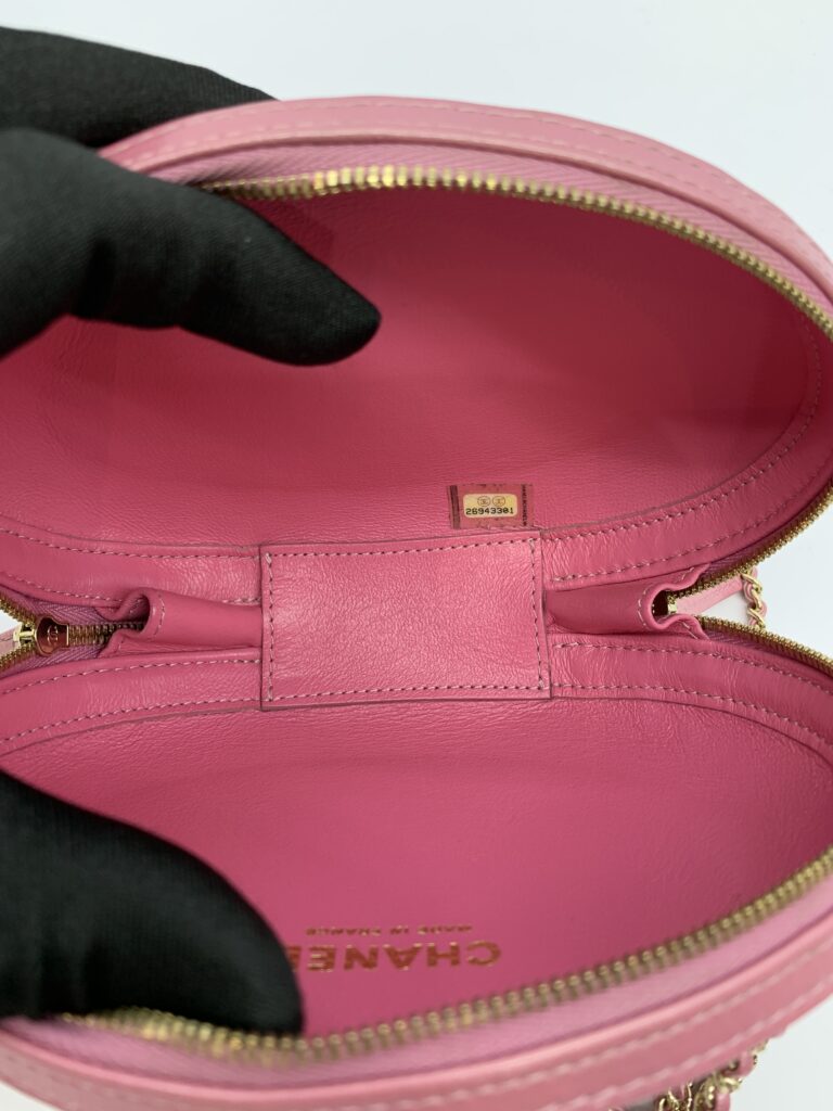 Oval Chain Bag Chevron Stitched Pink GHW