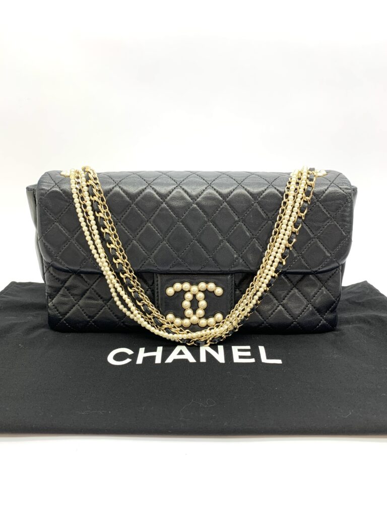 CC Pearl Flap Bag Lambskin Black GHW