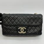 CC Pearl Flap Bag Lambskin Black GHW