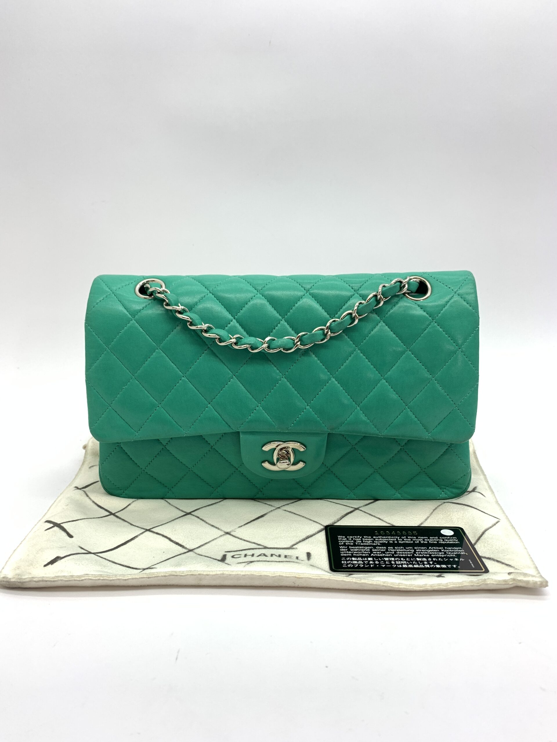 Medium Classic D Flap Lambskin Green SHW
