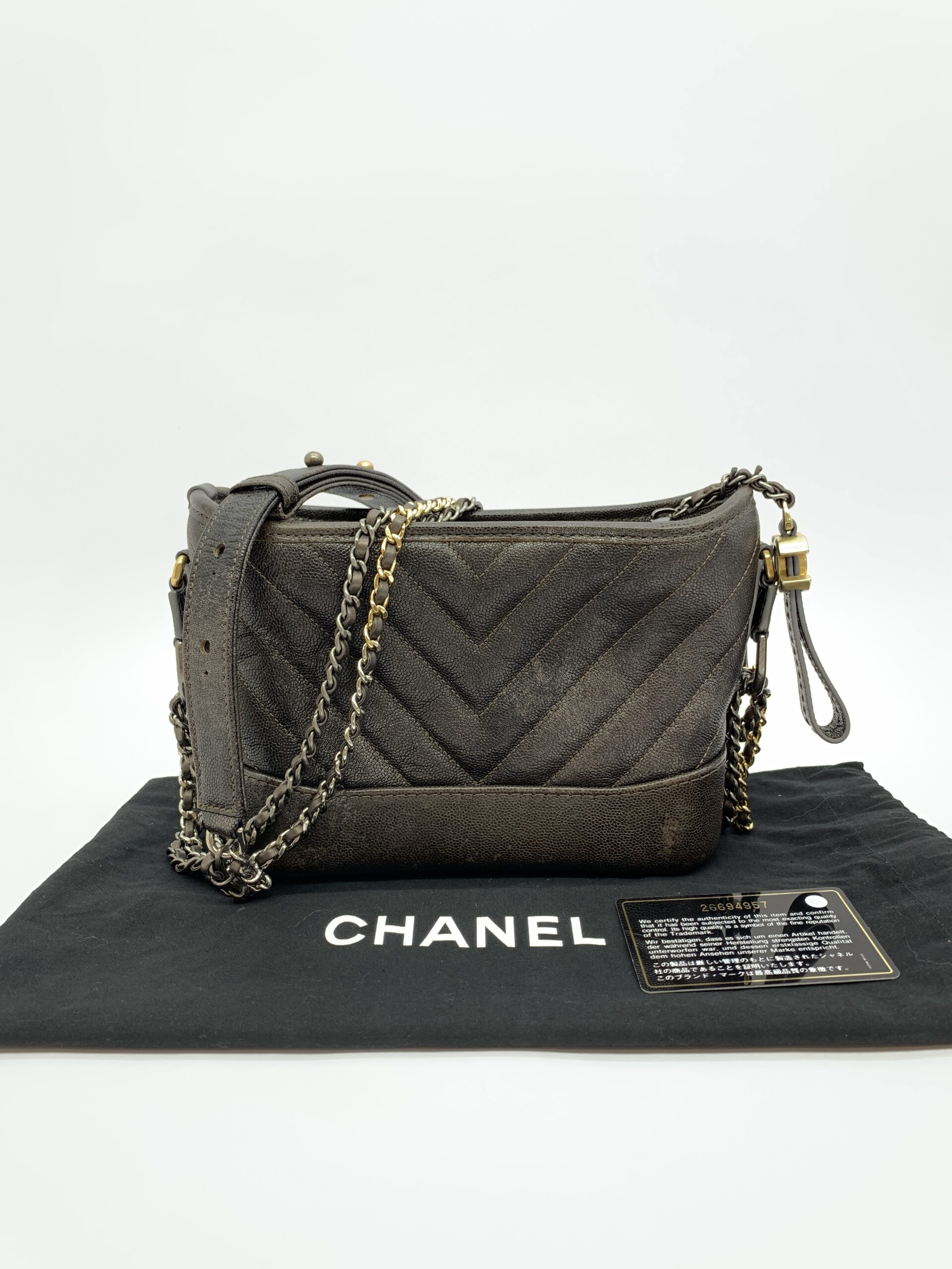 Gabrielle Small Dark Brown Distressed Caviar