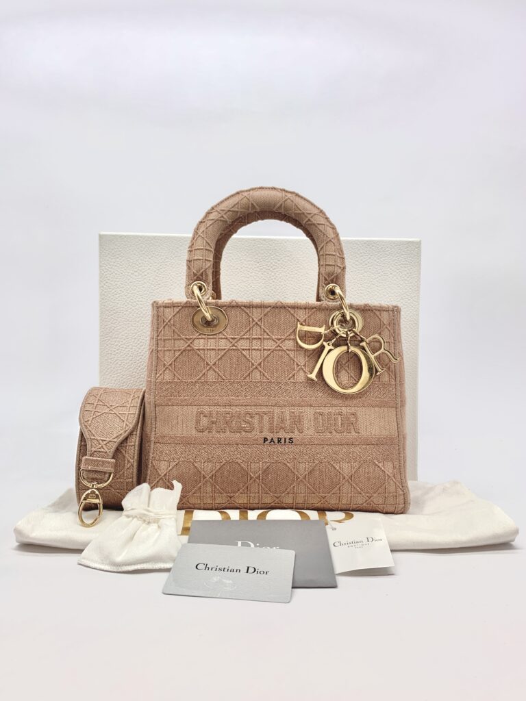 Lady D-Lite Medium Canvas Rose Pink GHW