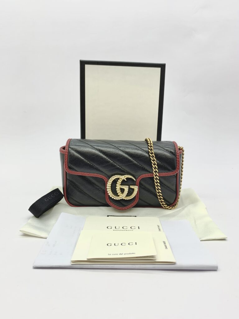 Marmont Super Mini Diagonal Black Red GHW