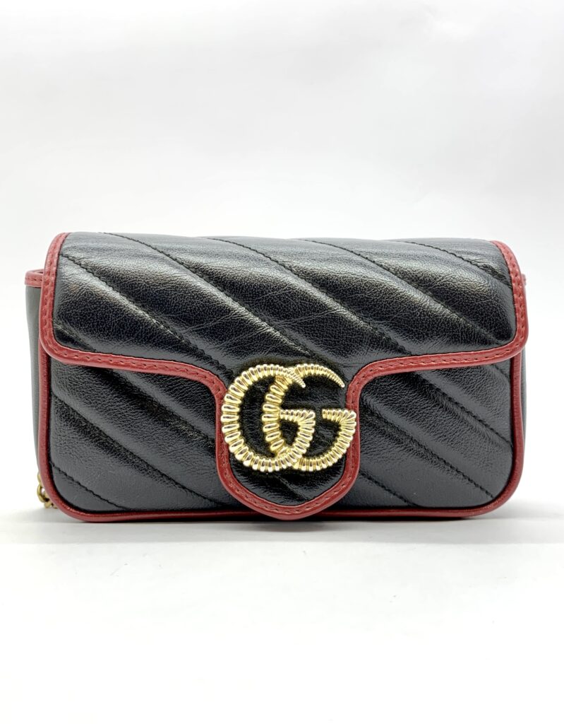 Marmont Super Mini Diagonal Black Red GHW