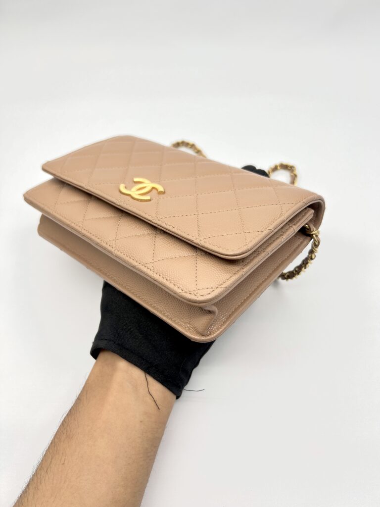 Classic WOC Caviar Dark Beige Woven CC GHW