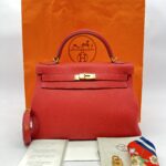 Kelly 32 Togo Rouge Pivoine GHW