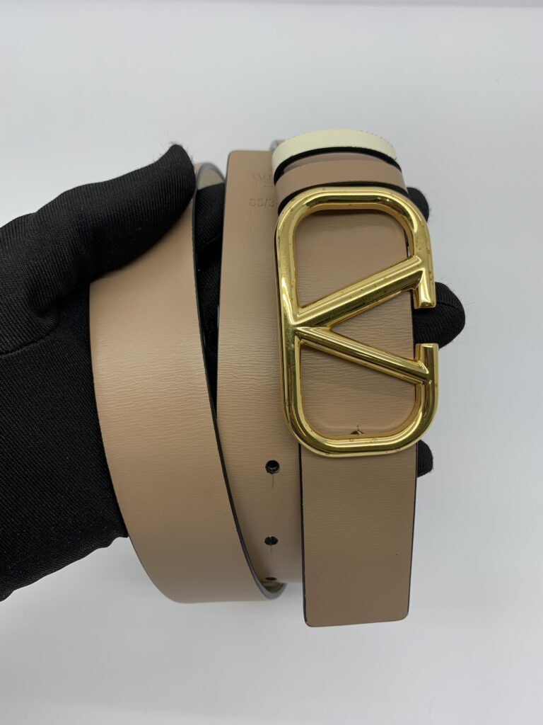 Reversible Vlogo Belt Nude Ivory GHW
