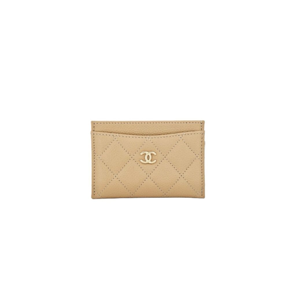 Classic Card Holder Caviar Beige GHW