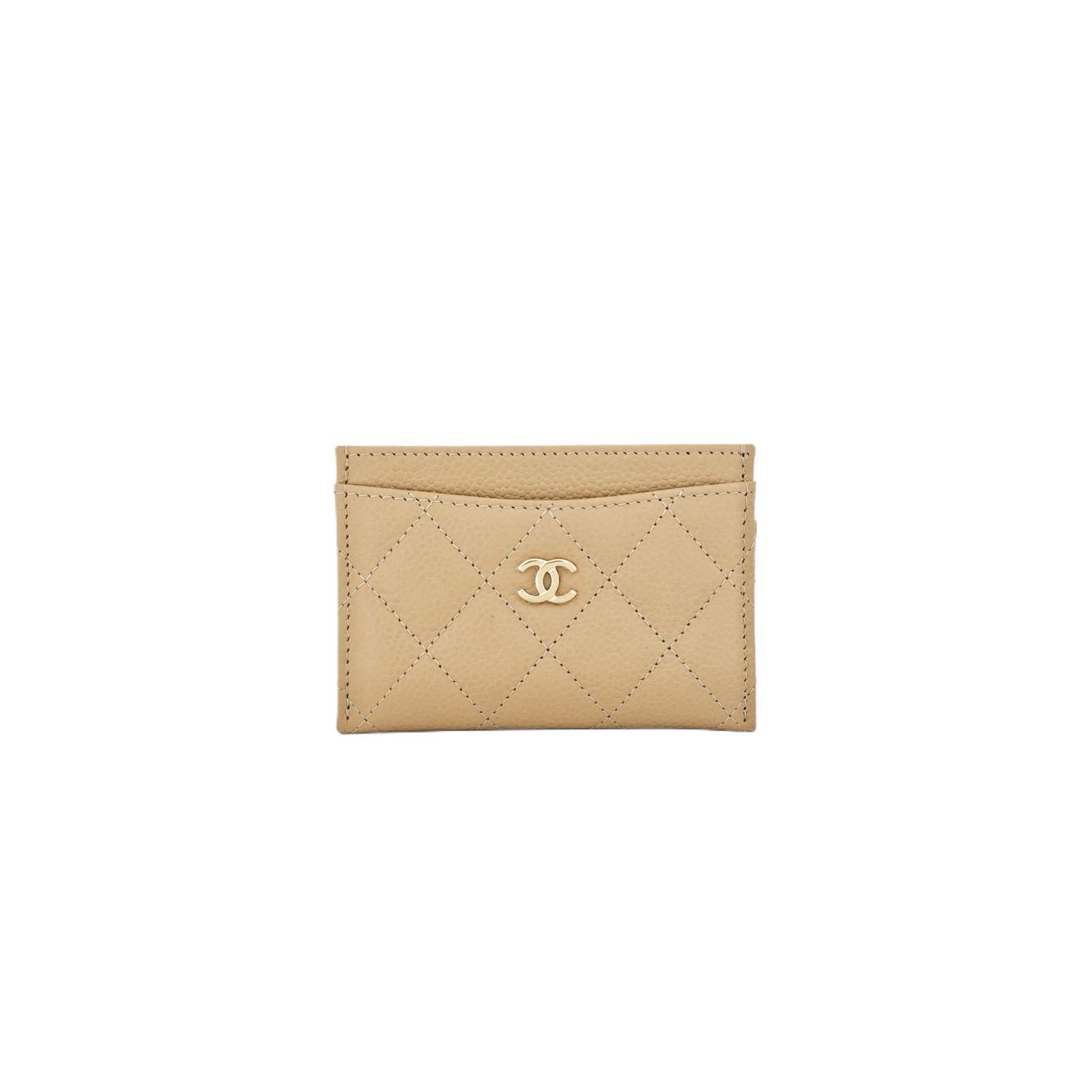Classic Card Holder Caviar Beige GHW