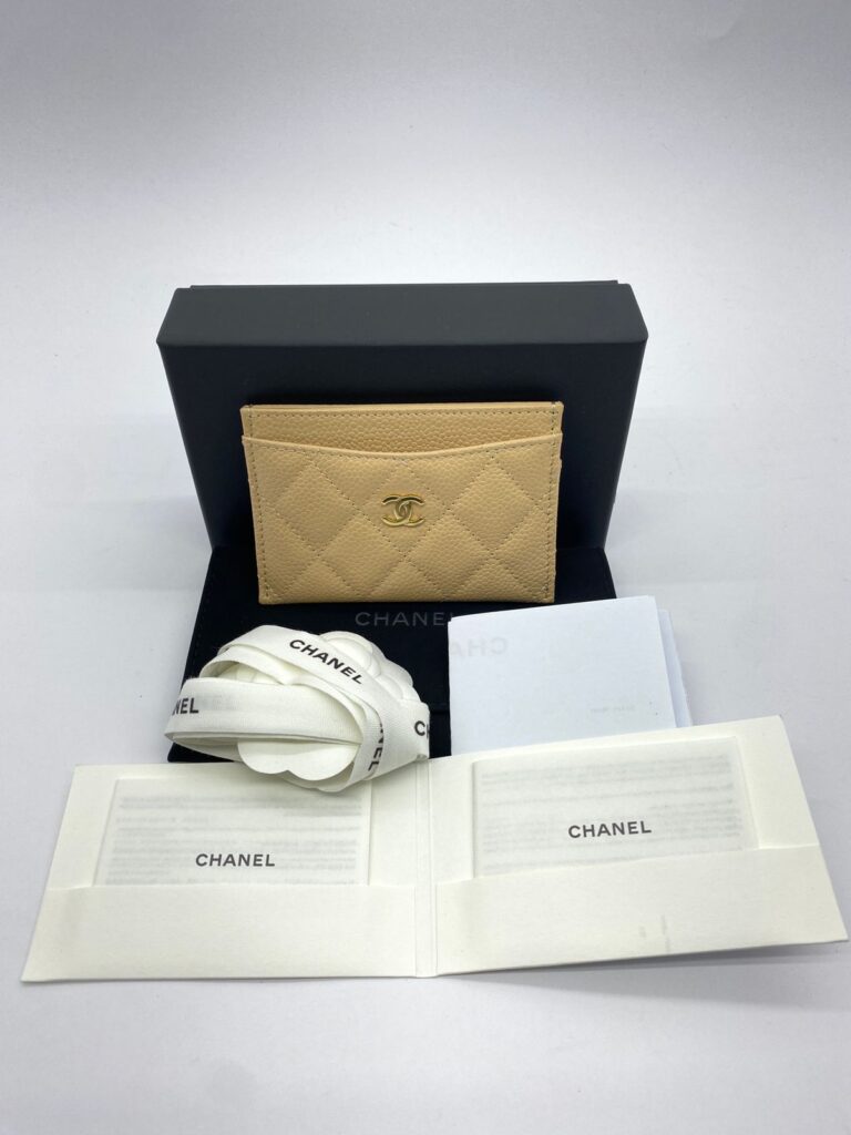 Classic Card Holder Caviar Beige GHW