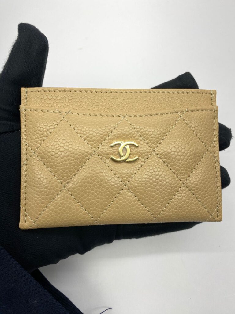 Classic Card Holder Caviar Beige GHW
