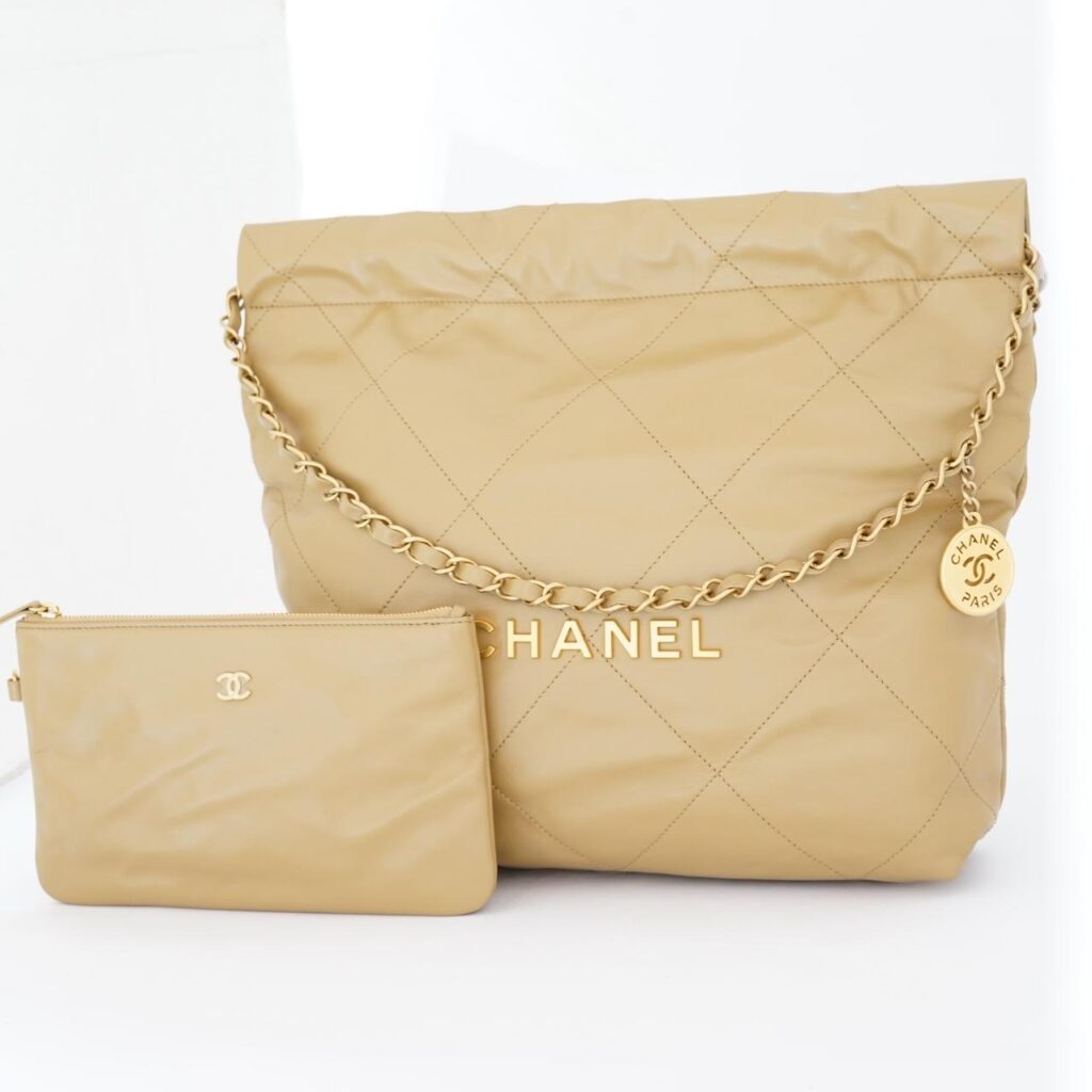 C22 Small Shiny Lambskin Beige Gold Hardware